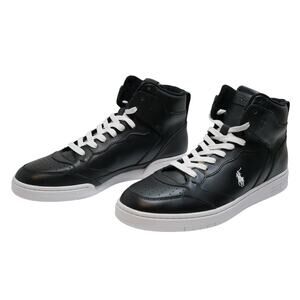 NEW POLO RALPH LAUREN COURT LEATHER HIGH TOP BLACK SNEAKER SHOES MENS SIZE - 10